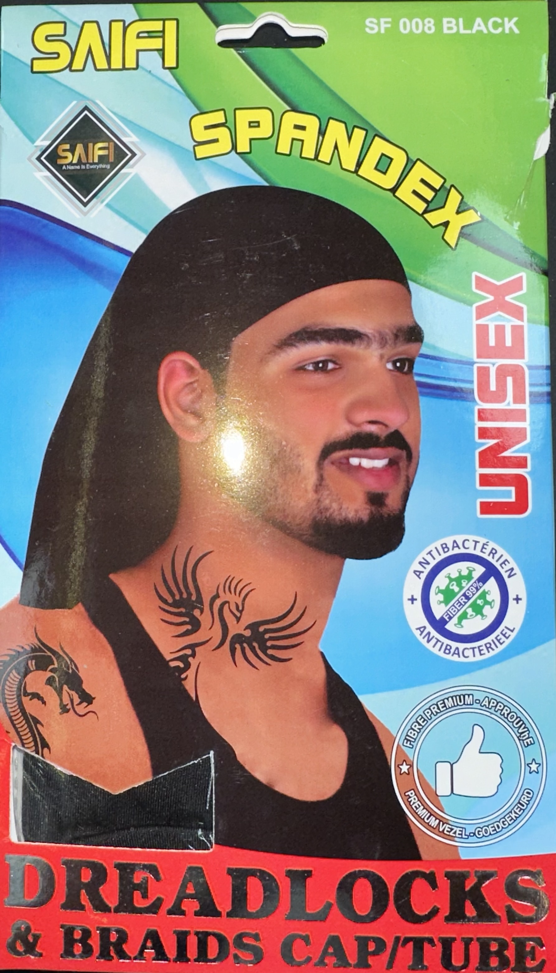 SF008 Saifi Dread locks et braids cap\/tube noir