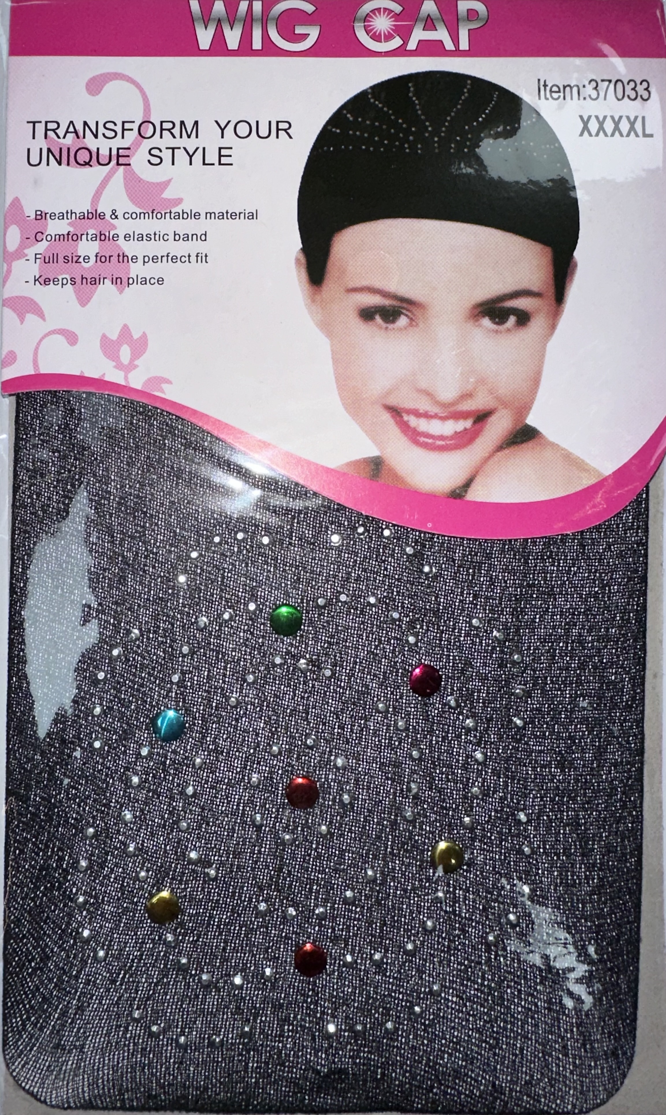 37033 Magic gold wig cap noir avec brillant