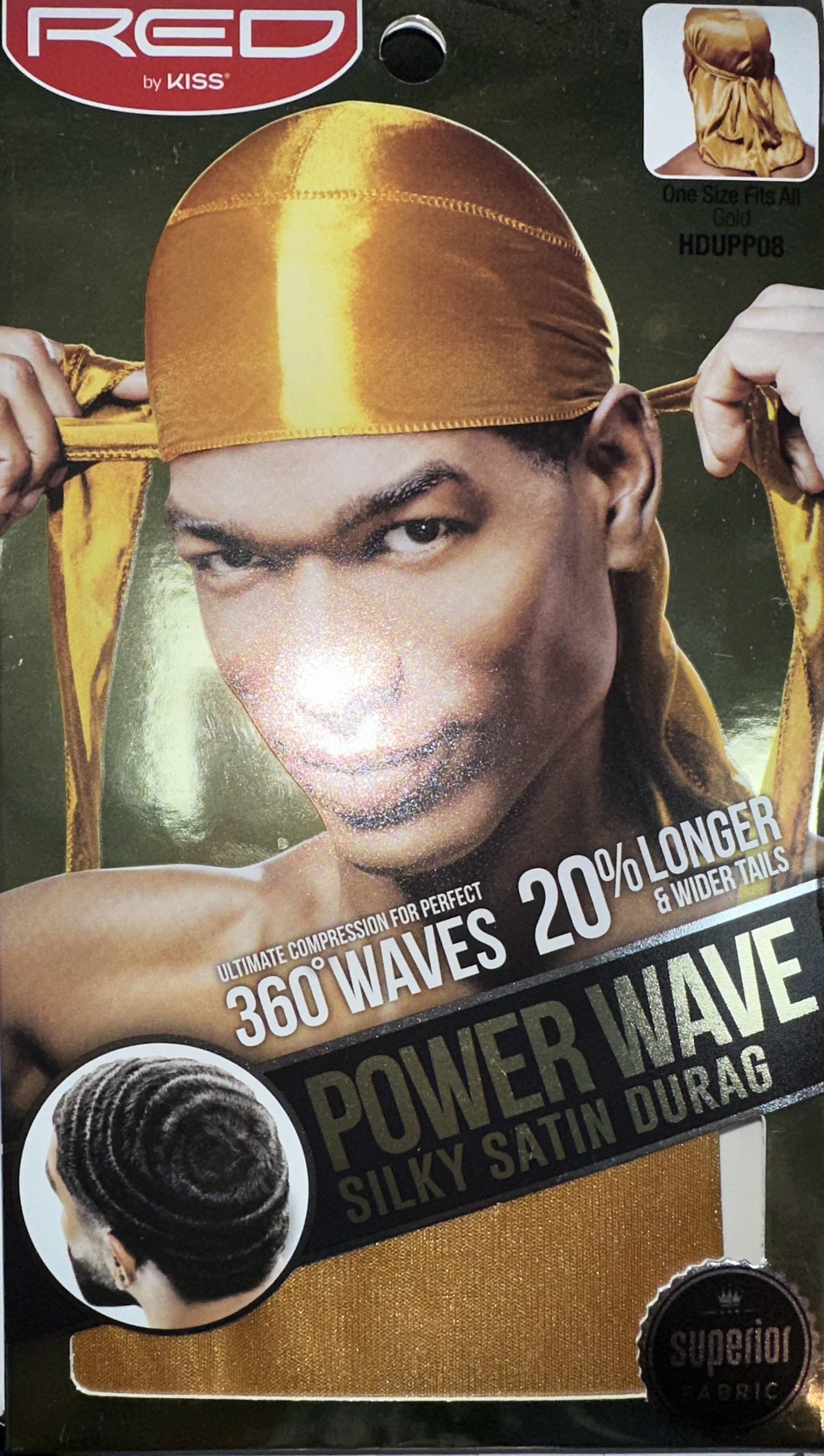 Hdupp08 red silky satin durag gold