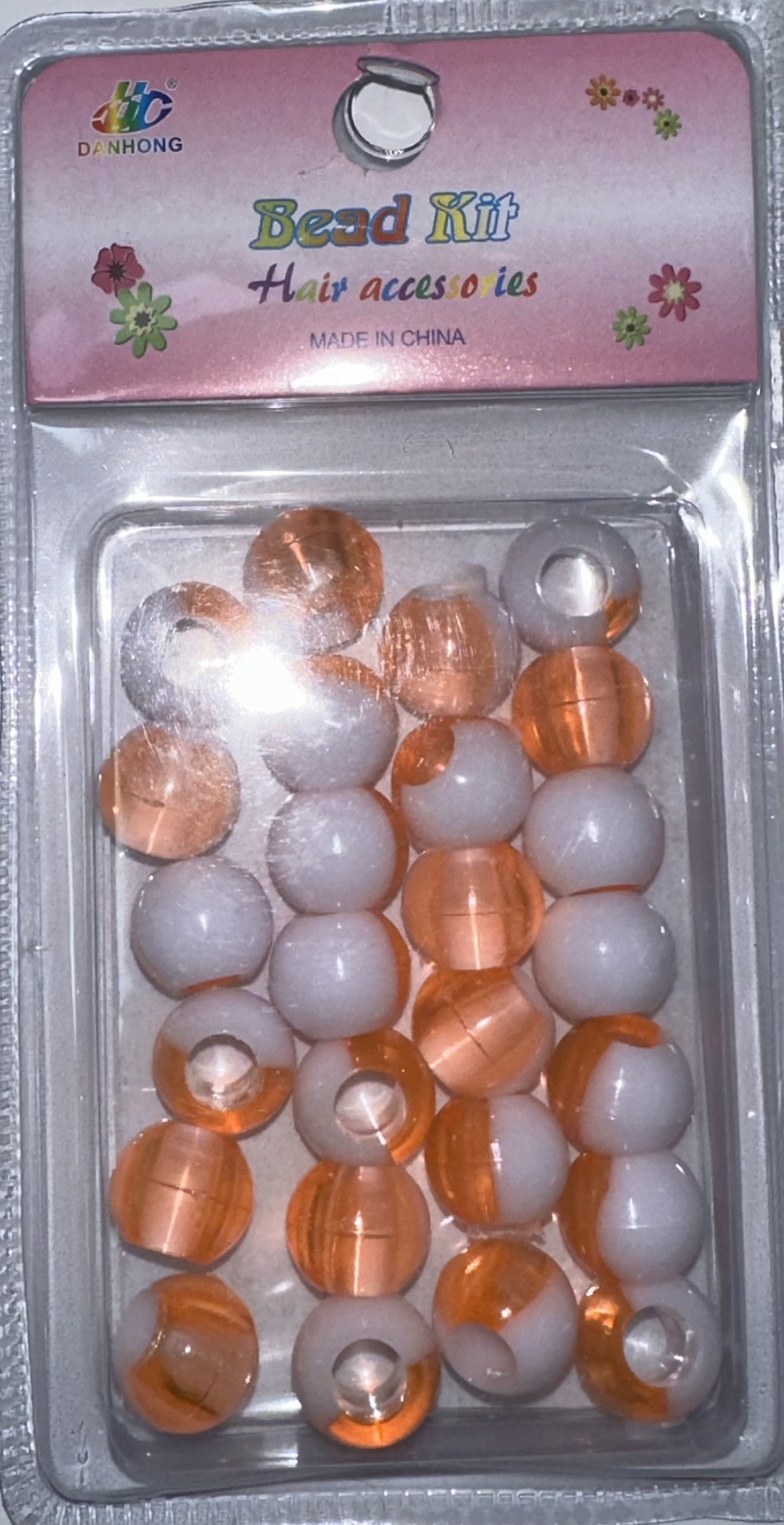 Perles rondes bicolore blanc et orange