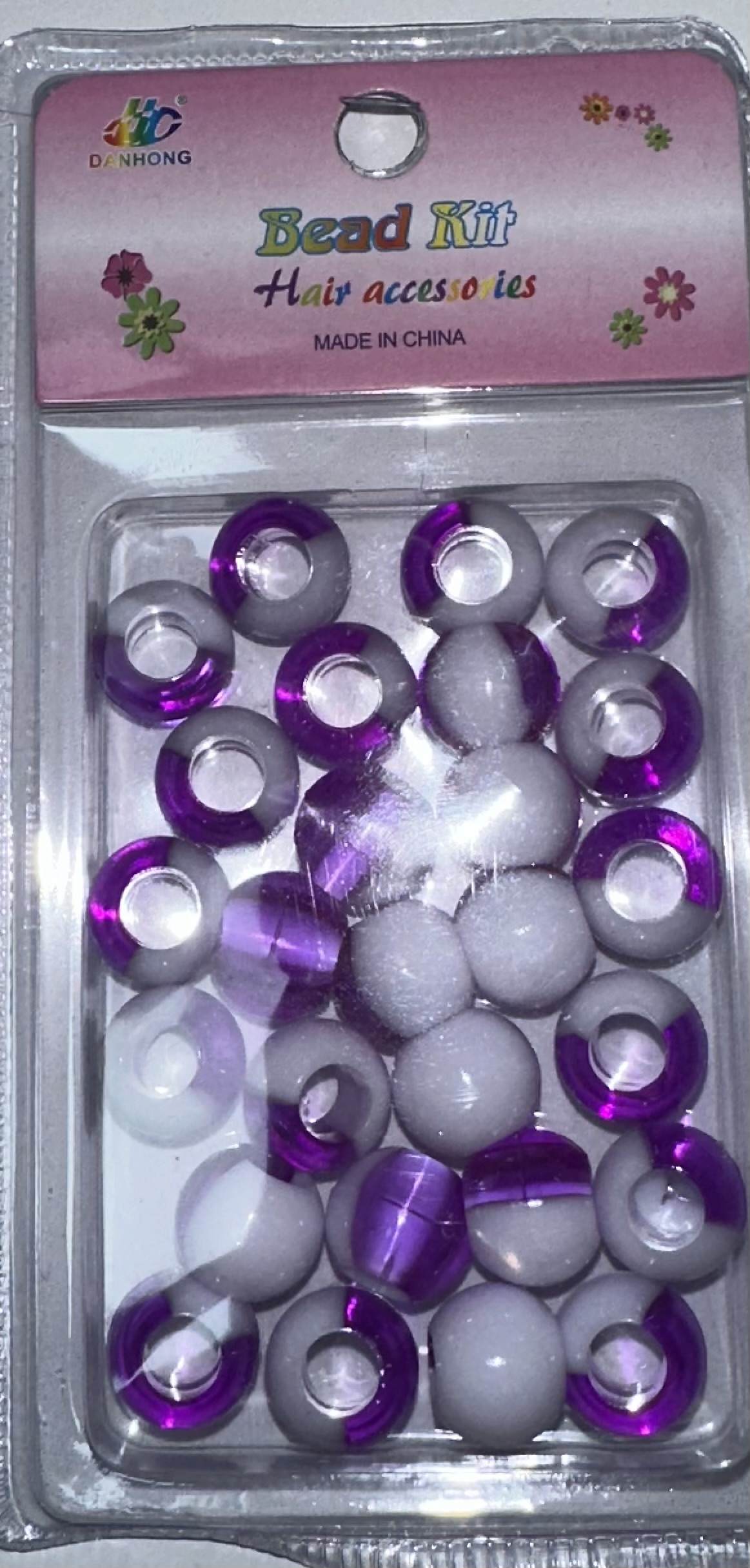 Perles rondes bicolore blanc et violet