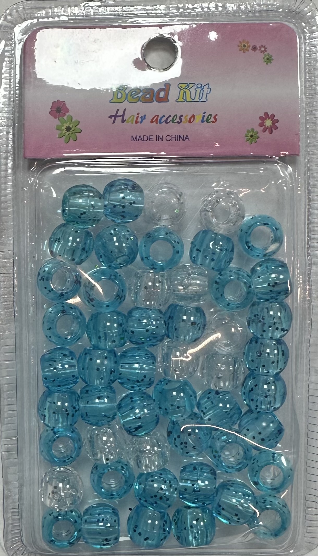 Perles rondes transparent bleu avec paillettes