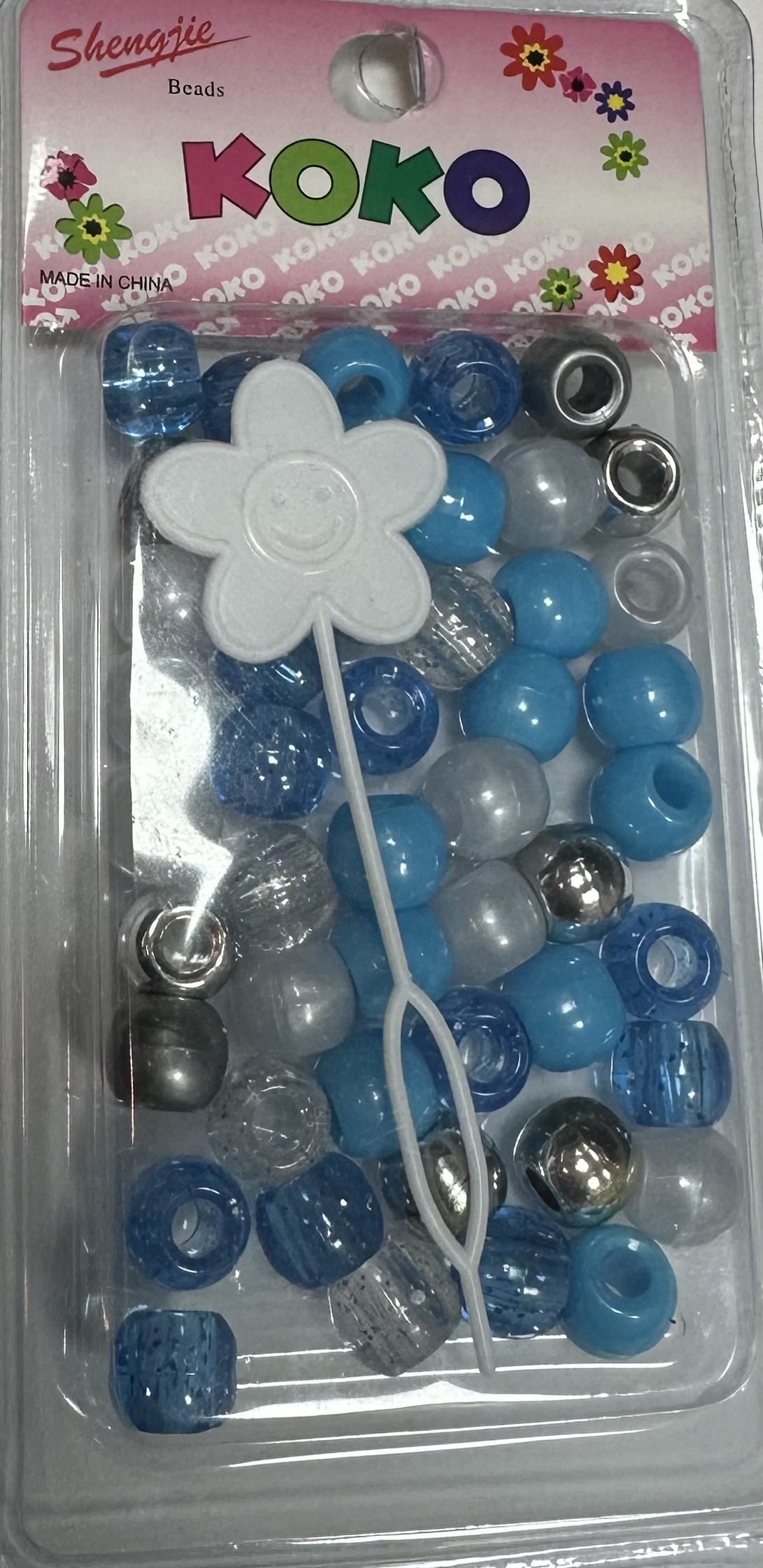 Perles rondes bleu argent et transparent