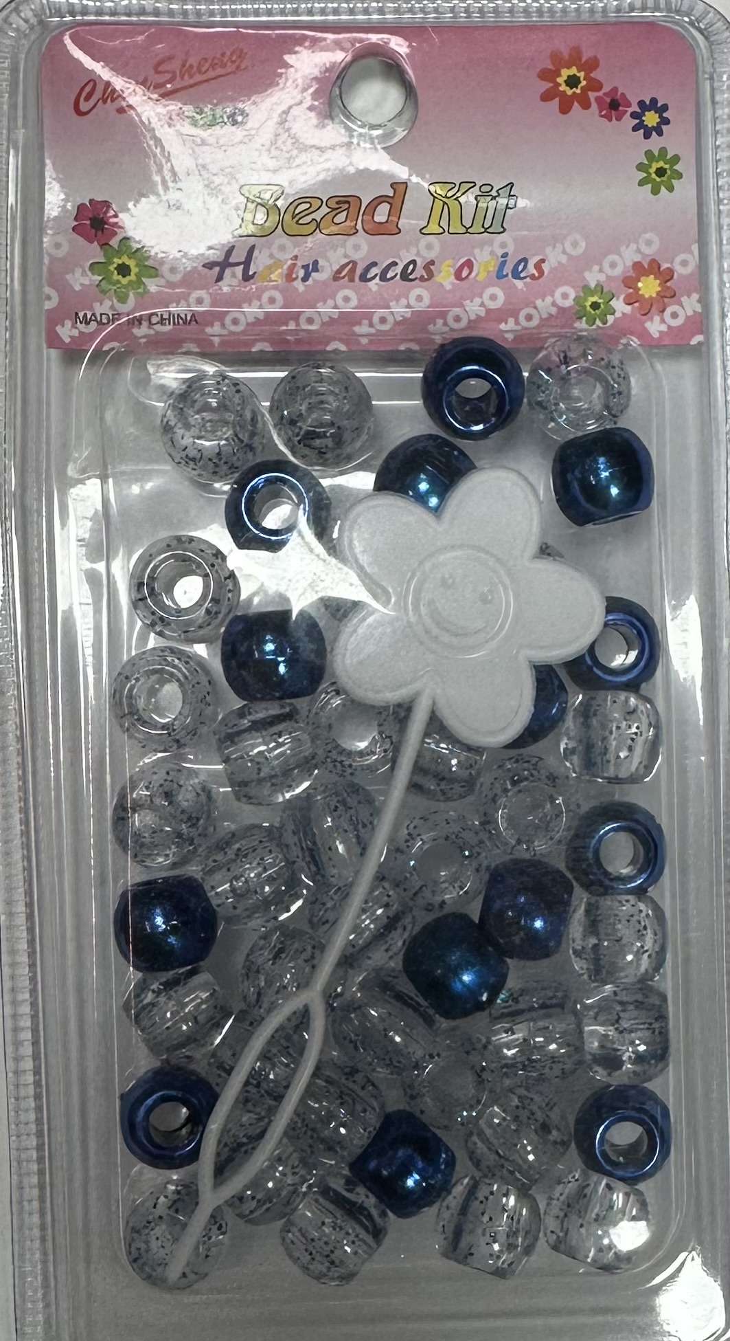 Perles rondes transparent bleu fonce