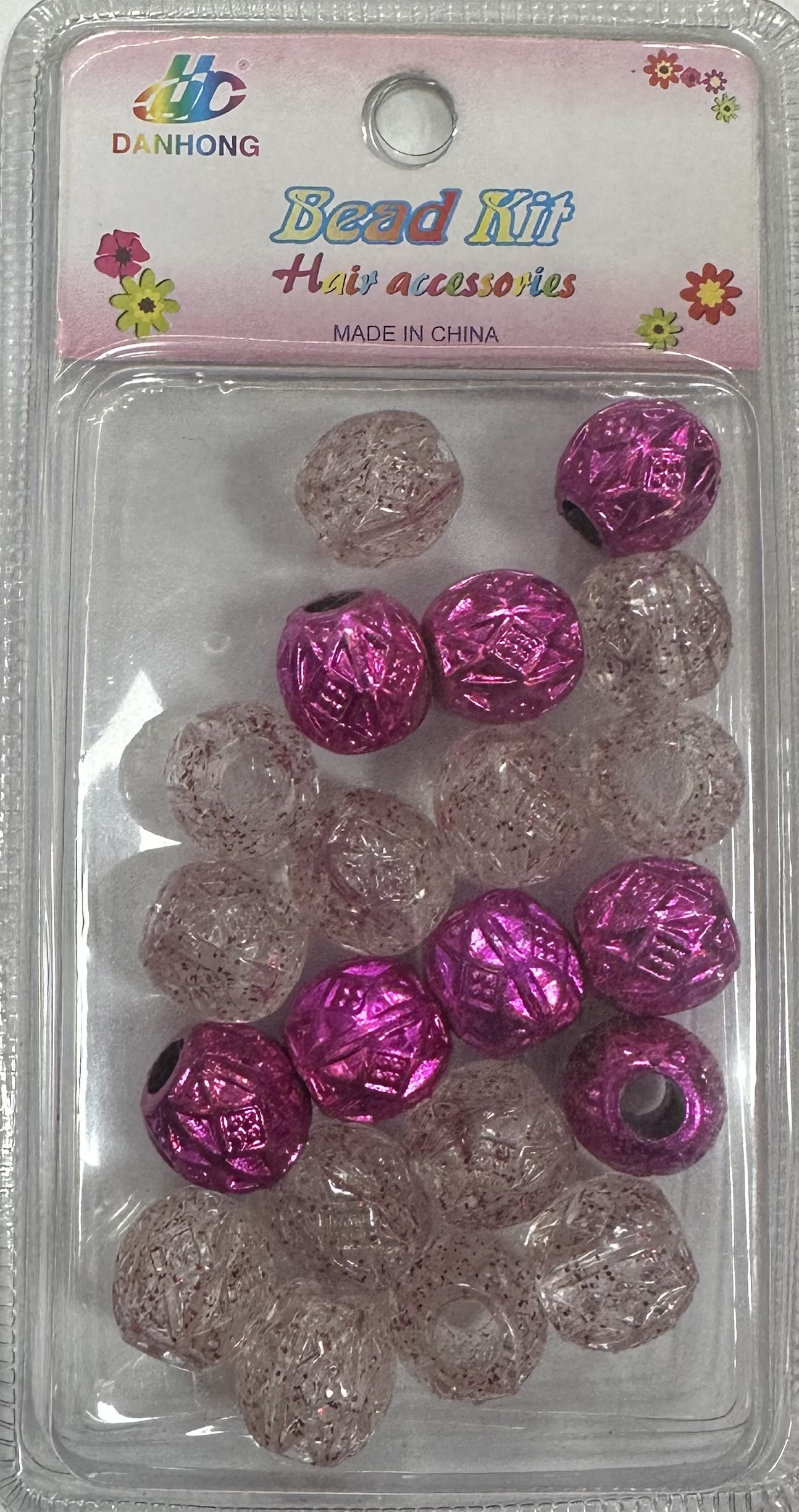 Perles grand transparent violet avec paillettes