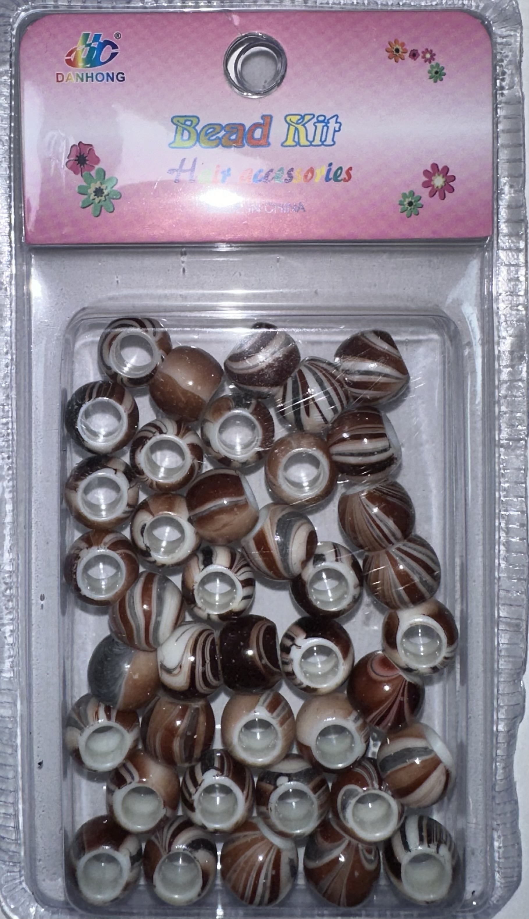 Perles rondes motif couleur marron