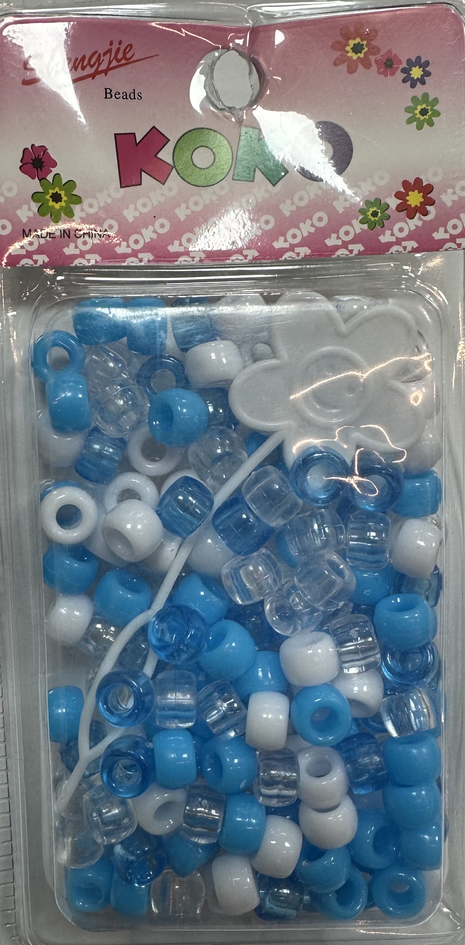 Perles rondes transparent bleu blanc petit