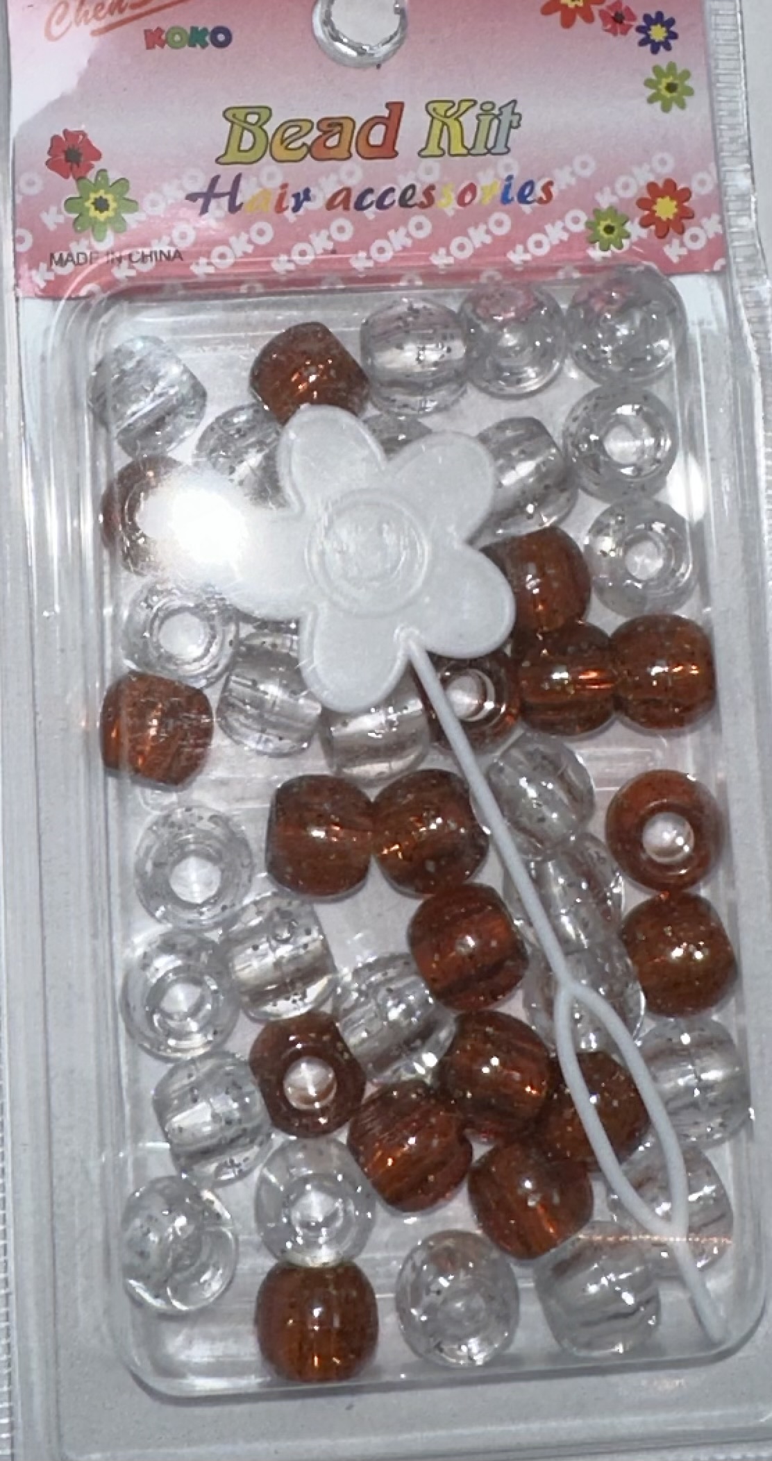Perles rondes transparents marron avec paillettes