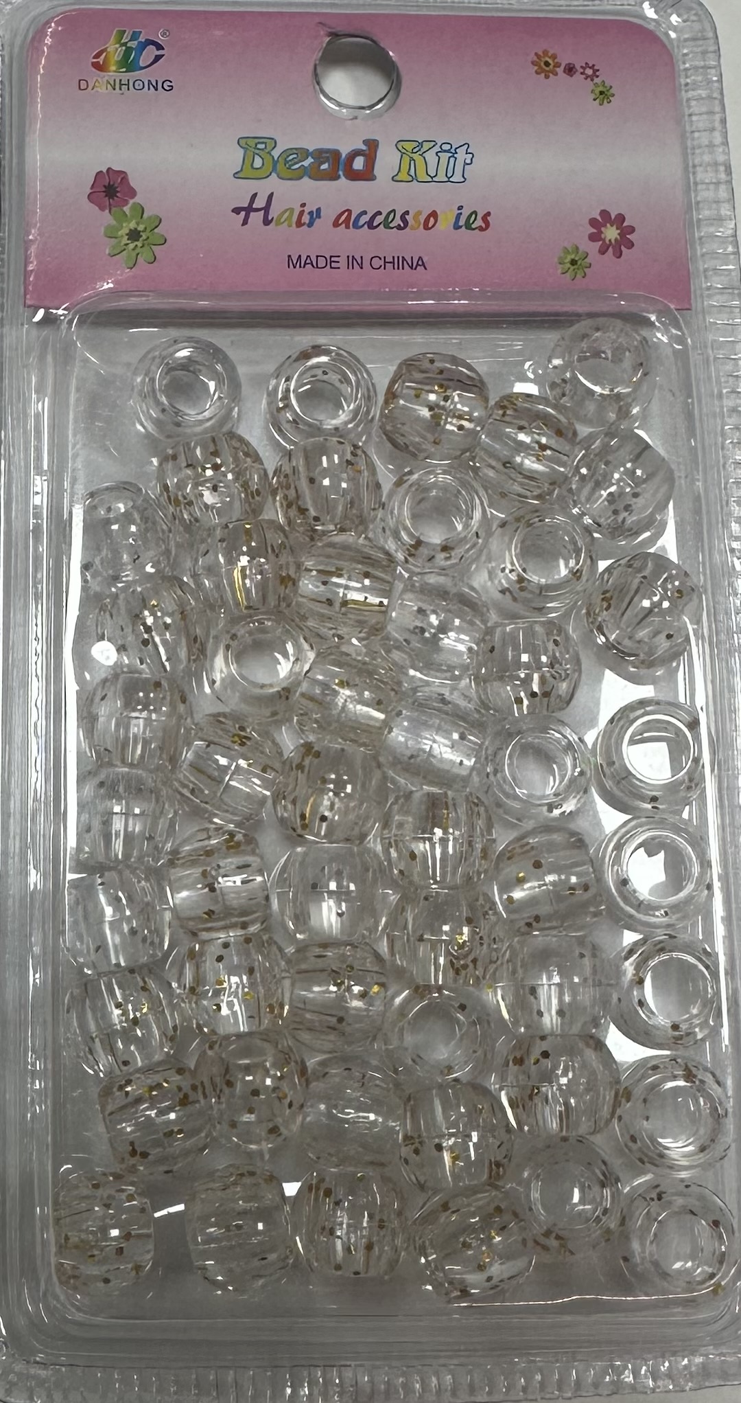 Perles rondes transparent paillettes doree
