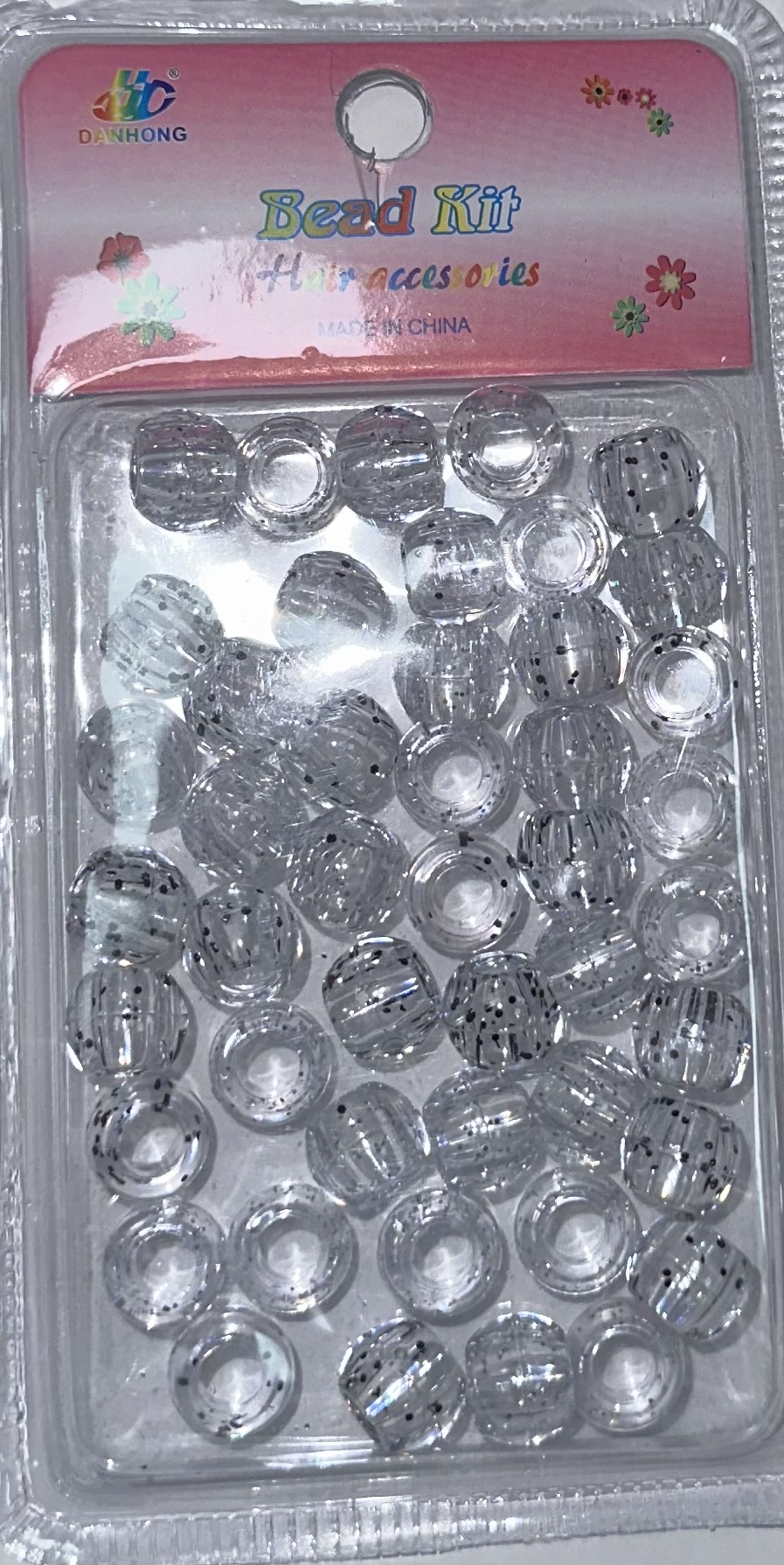 Perles rondes transparent paillettes noir