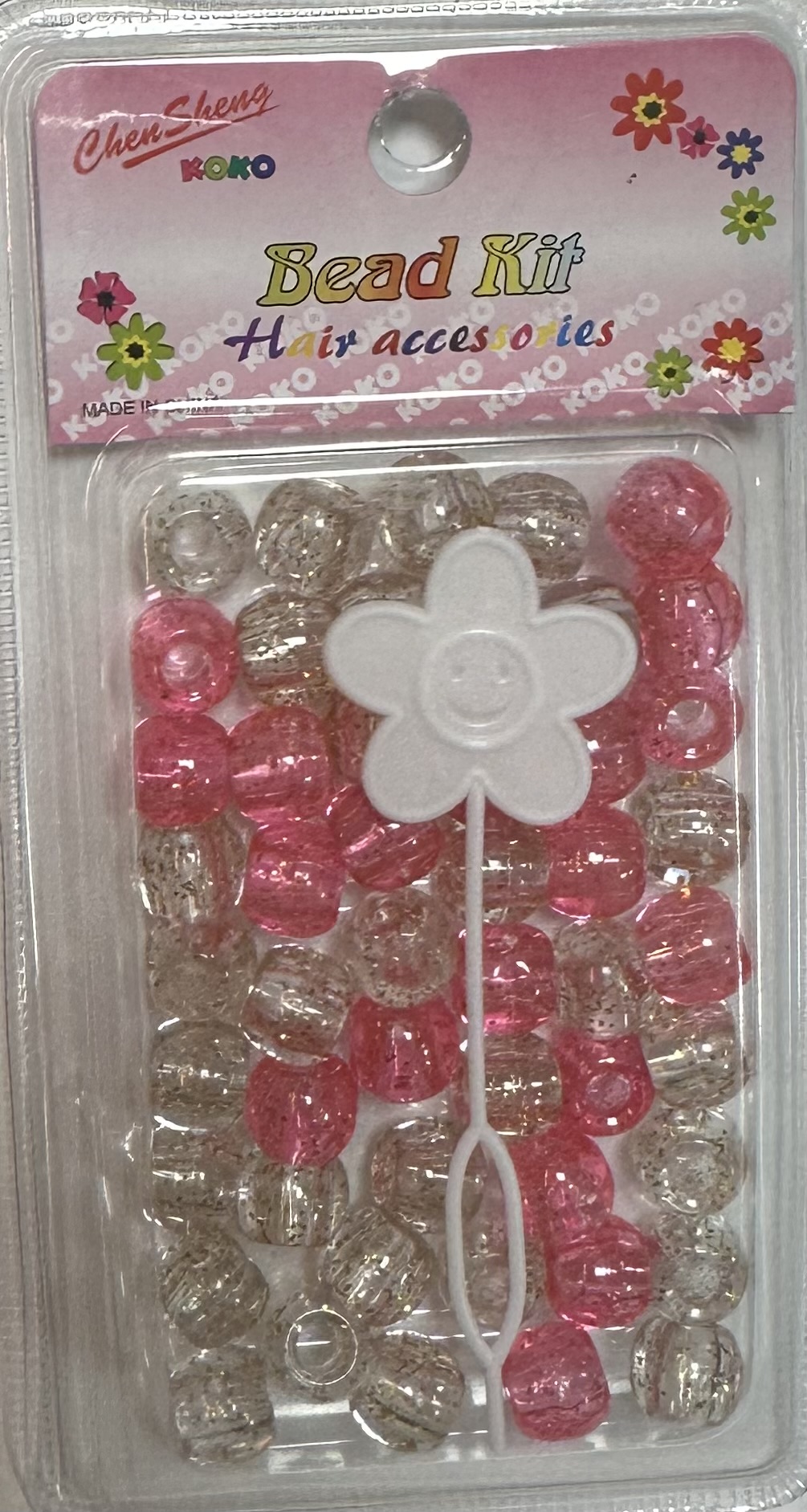 Perles rondes transparent rose avec paillettes