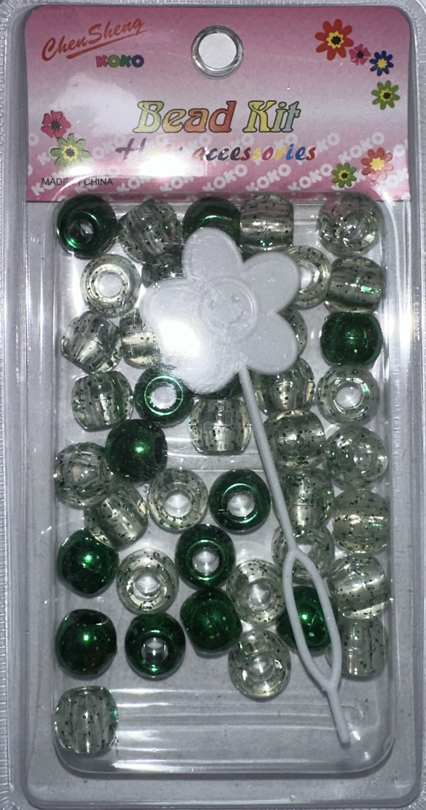 Perles rondes transparents vert avec paillettes