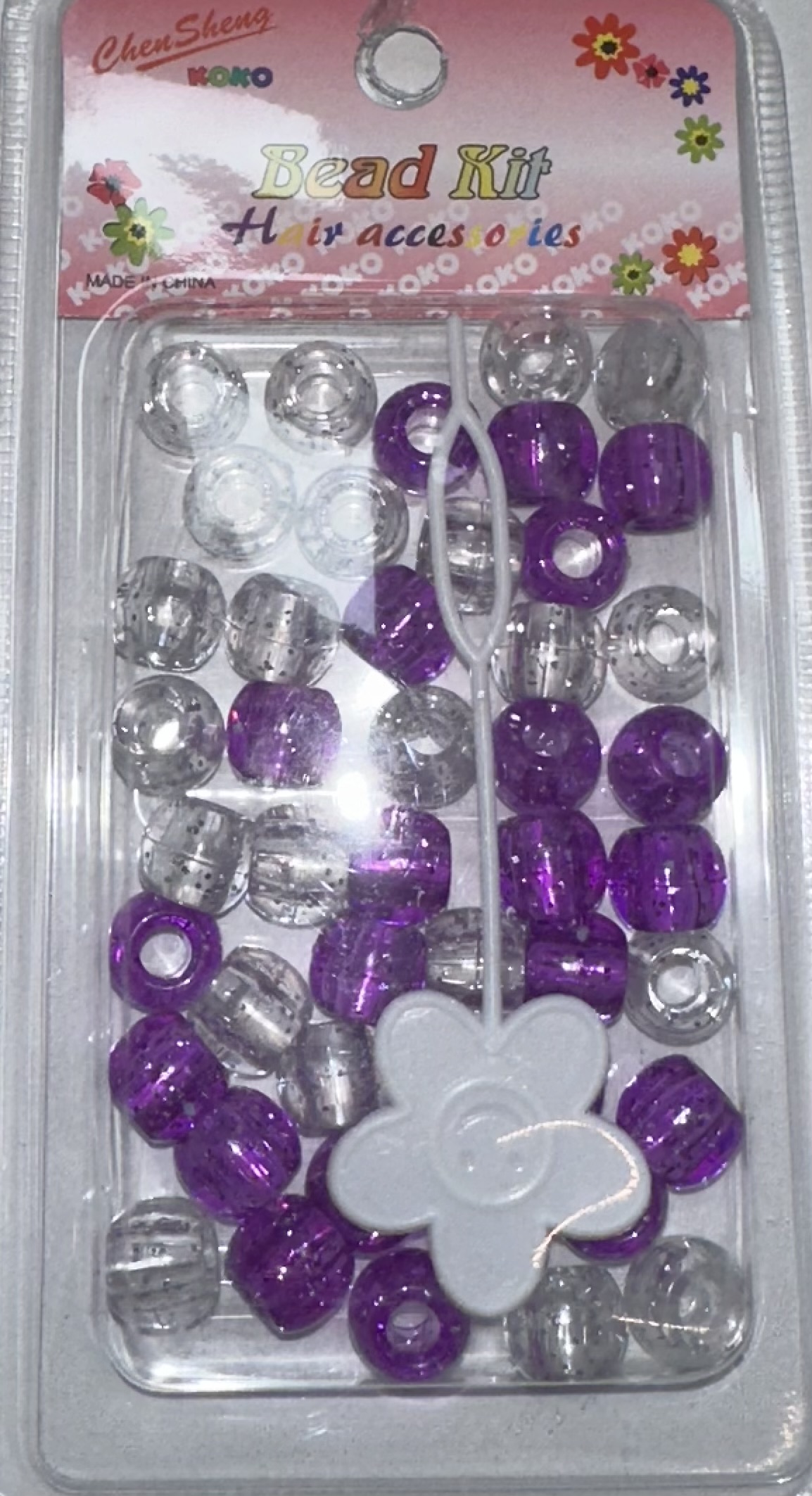 Perles rondes transparents violet avec paillettes