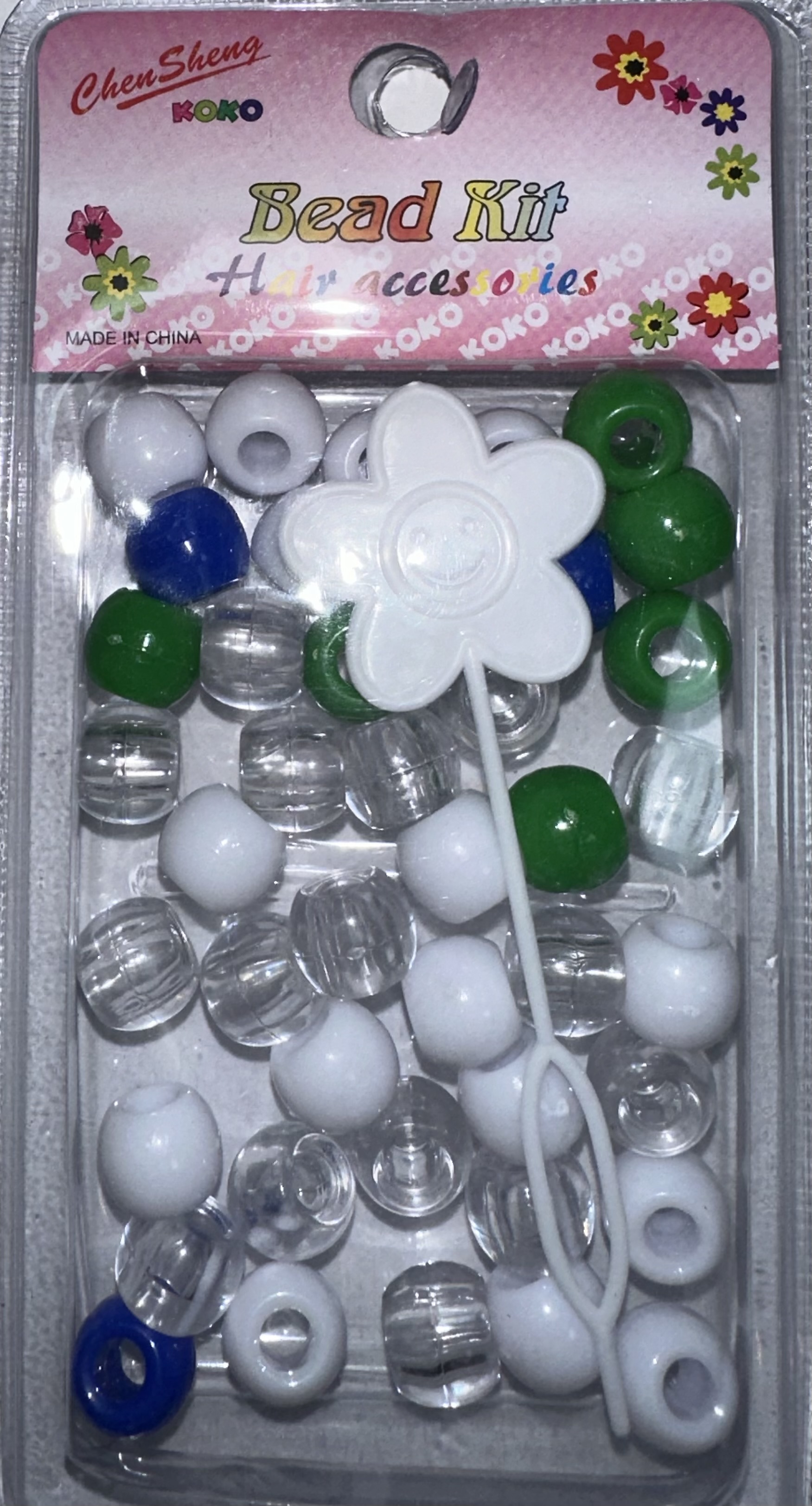 Perles rondes trasparents bleu vert blanche