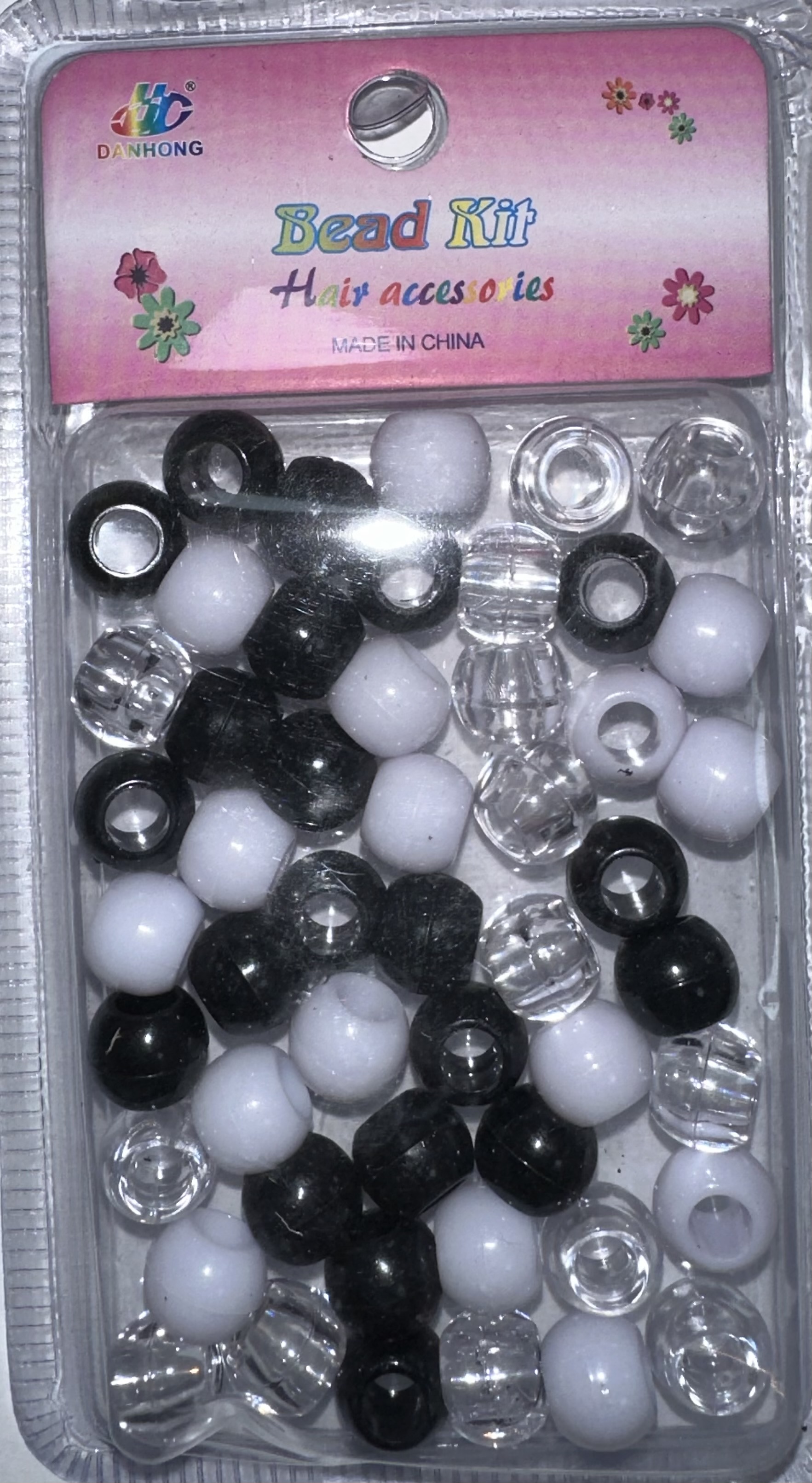 Perles rondes transparents noir blanche