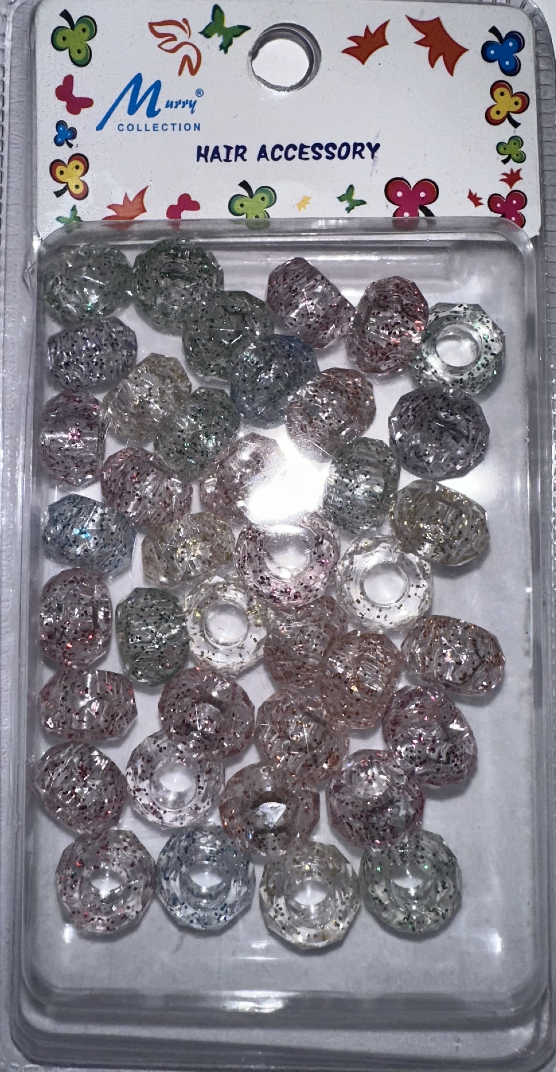 Perles rondes decoupe transparents paillettes colo