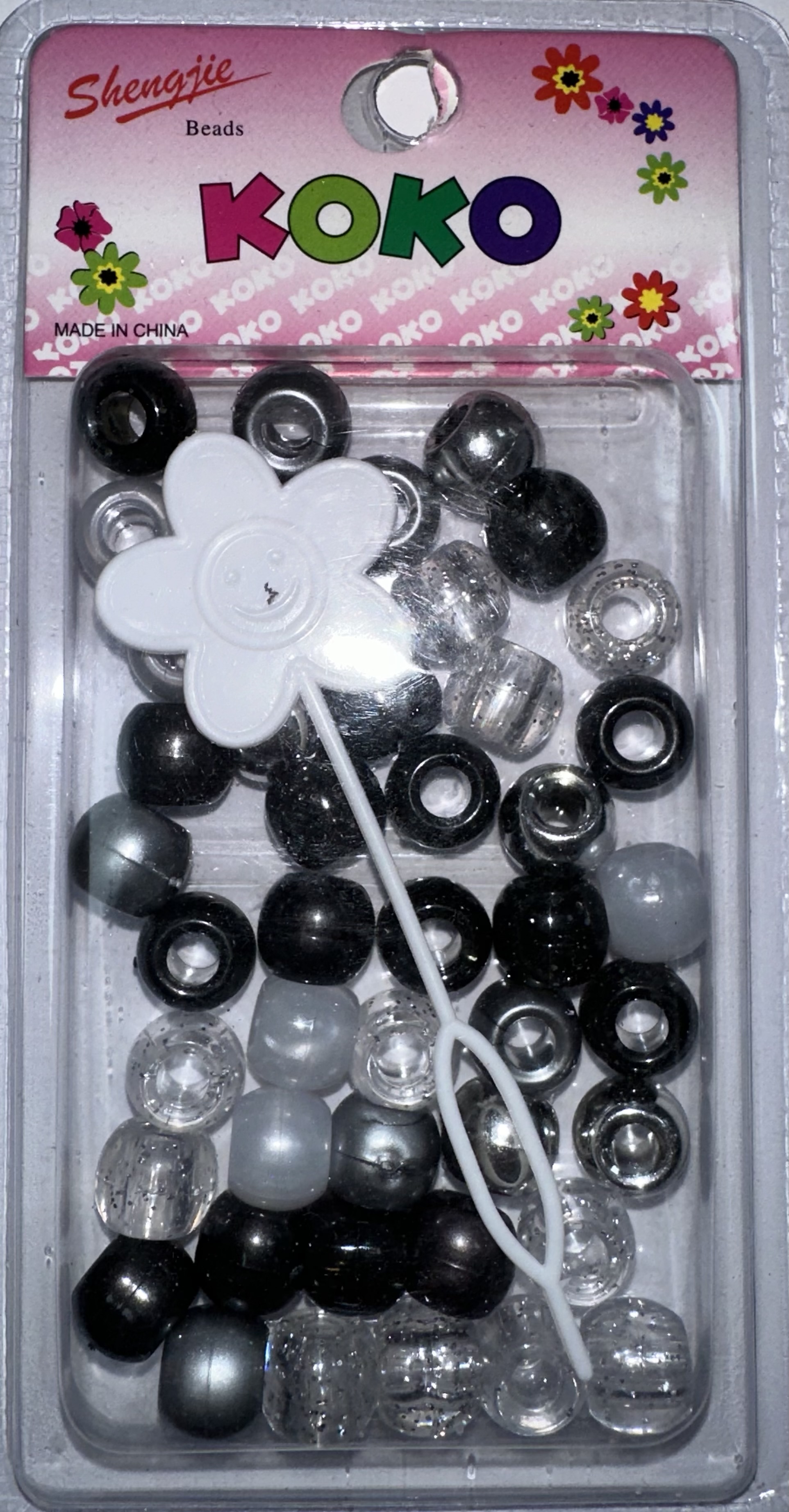 Perles rondes noir gris transparents avec paillett