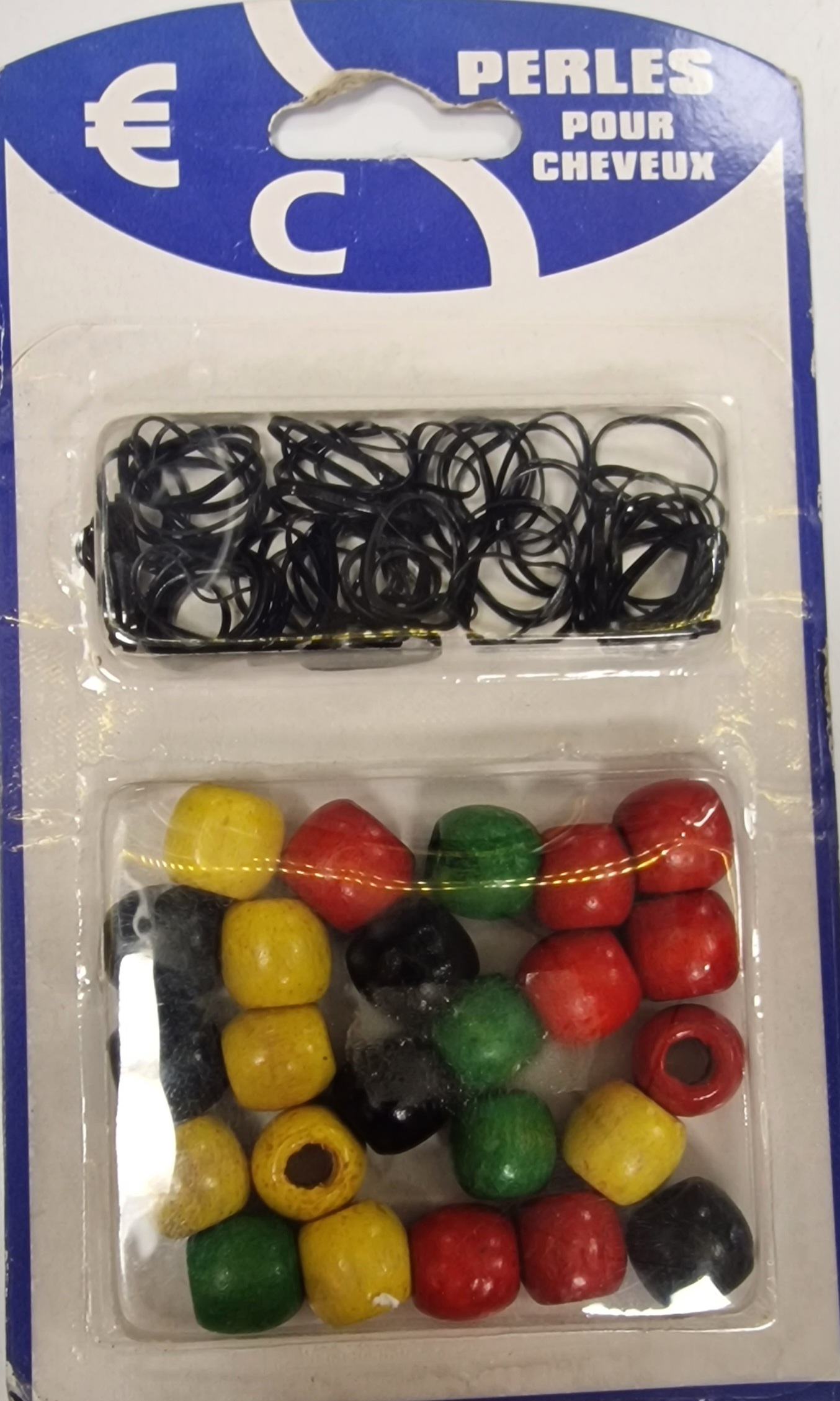 Perles noir jaune vert en bois 10 avec elastiques