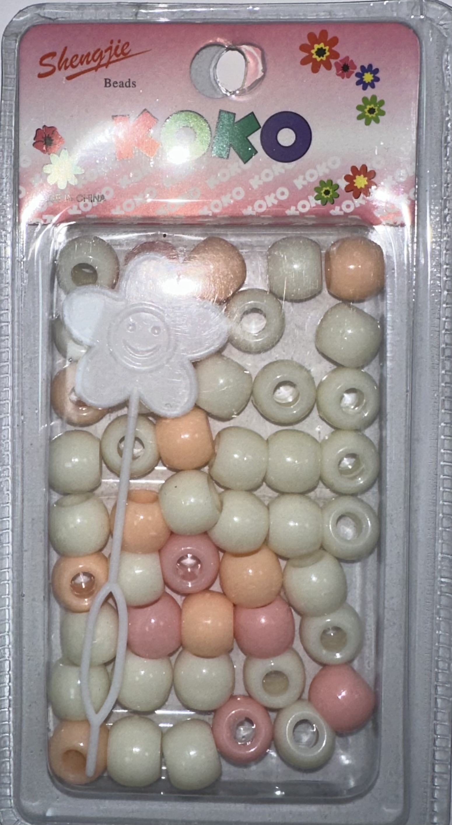 Perles rondes beige rose clair et blanc