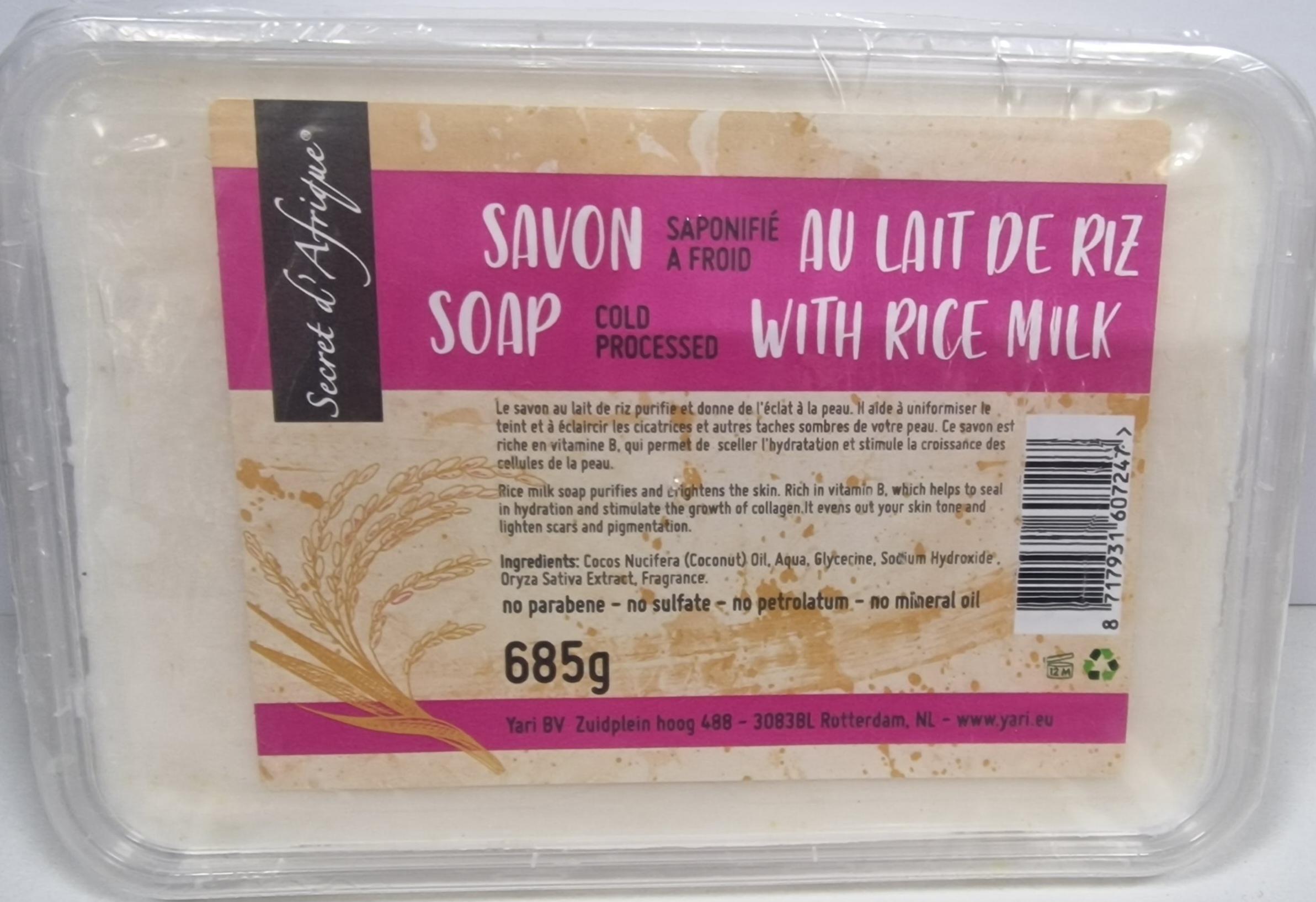 Secrets d'afrique savon au lait de riz 685g