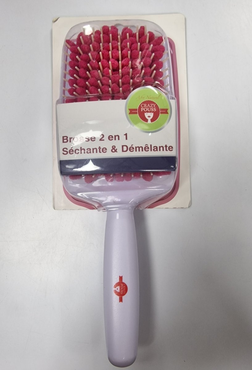 Crazy Pouss Brosse 2 En 1 Sechante Et Demelante # Blanc Et Rose